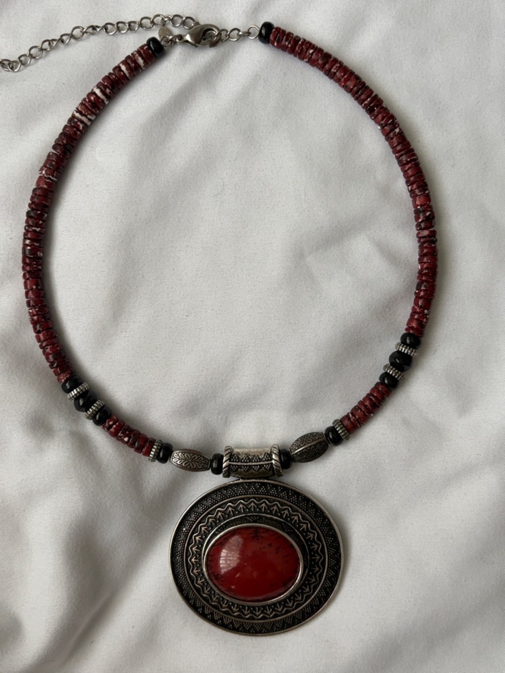 Silpada Red and Silver Tribal Pendant Necklace